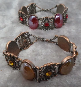 Vintage Bracelet Victorian Revival Style Ornate Cabochon Gemstone Jewelry Set - Picture 1 of 7