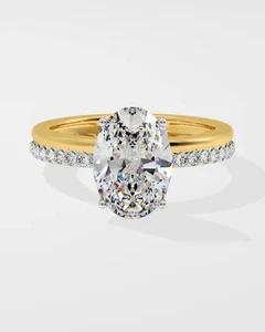 Anillo de compromiso de diamantes cultivados en laboratorio con certificación IGI de corte ovalado de 2,33 quilates de oro amarillo de 14 quilates - Imagen 1 de 7