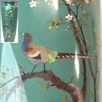 古董 CLOISONNE 花瓶鸟花日本明治时代罐子装饰锅 9.6 英寸 — 第 1/4 张图片