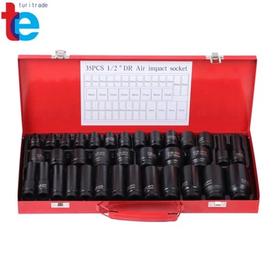 35pcs 1/2" Inch Deep Impact Socket Set Drive 8-32mm Metric Garage Sae With Case - Image 1 of 4
