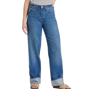 Universal Thread Mid Rise Cuffed 90s Baggy Jeans Dark Denim Blue Women's 14 NEW - Picture 1 of 10
