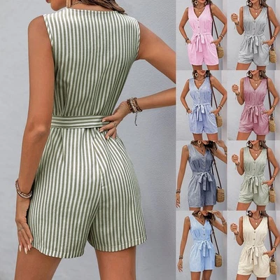 Stilvoller gestreifter ärmelloser Jumpsuit für Damen ideal für Partys und Dat - Bild 1 von 4