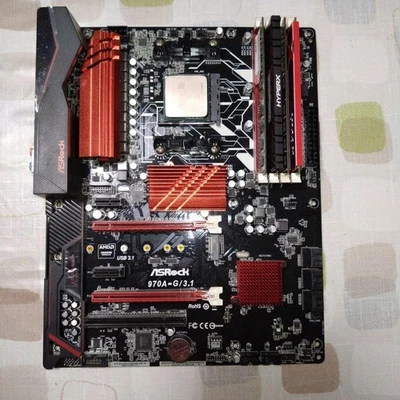 ASRock 970A-G/3.1 AMD ATX Motherboard with FX8350 CPU USB 3.1 Red Heatsink - Image 1 of 4