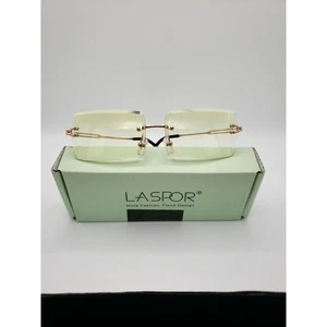 LASPOR Retro Rimless Rectangle Sunglasses Yellow Tinted Lenses - Picture 1 of 3