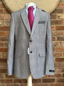 Brand New-Men’s Burton Light Blue Check Blazer/Suit Jacket Size 44L - Picture 1 of 21