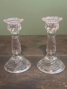 Pink Glass Swirl Candlesticks Candle Holders - Picture 1 of 3