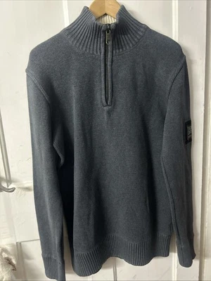 Superdry Men's Cable Knit Quarter Zip Jumper Sweater Medium Grey Cotton - Image 1 of 4