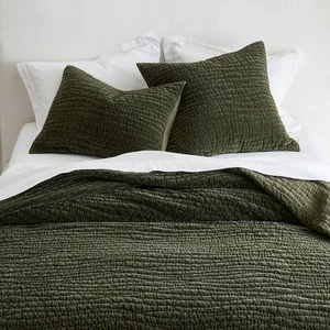 Pottery Barn Washed Velvet Handcrafted Quilt Loden Green Full / Queen NWT - Picture 1 of 4