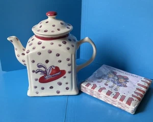 Red Hat Society 7” Teapot Alpine Pottery Tea Matters +napkins - Picture 1 of 14