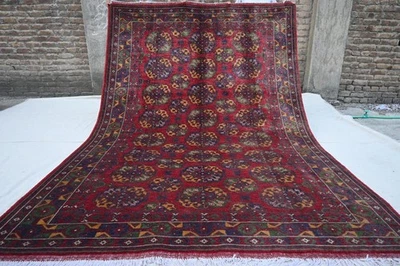 7x10 Green and Red Turkoman Ersari desing soft handmade Area rug for living room - Image 1 of 4