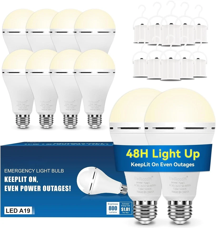 10Pack Emergency-Rechargeable-Light-Bulb,6500K LED Light Bulb with 1200 mAh,Hook - Image 1 of 4