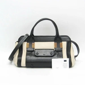 CHLOE Little Alice Tote Bag Hand Bag Black  White Leather Shoulder Bag 3S0158 - Picture 1 of 14