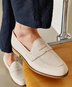 Firenze Atelier Men's Handmade Embo Cream Leather Penny Loafers Slip-on Loafers - Picture 1 of 24
