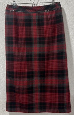 Saia lápis Worthington clássica vintage xadrez vermelha fivela chute plissado em excelente estado usado tamanho 8p - Imagem 1 de 4