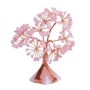 Copper Wire Tree Rose Quartz Crystals Gemstones Beads Pyramid Base Home Decor - Picture 1 of 8