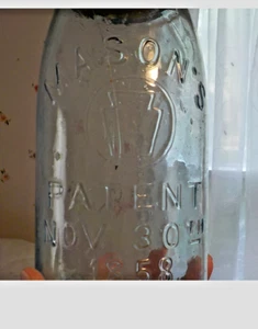 Mason's Keystone BREVETTO 30 NOVEMBRE 1858 Aqua Glass barattolo di latta mezzo gallone coperchio zinco - Foto 1 di 4