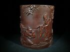 6.2" Chinese Antique Bamboo Carved Exquisite Brush Pot Ethnic Cultural