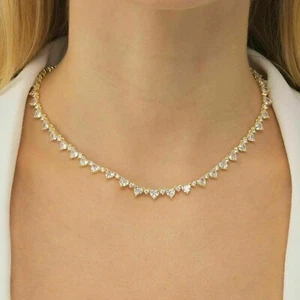 15CT Lab Created Diamond 14K Yellow Gold Plated Choker Tennis Necklace 16" - Picture 1 of 5