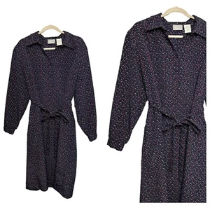 VTG Blair Midi Polka-Dot Dress Women's Large 23x43 Button-Down Accented Waist - Picture 1 of 7