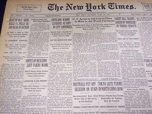 1937 10. JULI NEW YORK TIMES - HOFFNUNGEN, FLIEGER ZU FINDEN SCHWINDEN - NT 3452 - Bild 1 von 2
