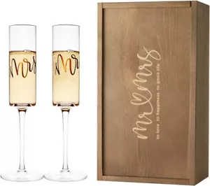 AW BRIDAL Wedding Champagne Flutes set 2 Mr and Mrs wedding bride groom gift box - Picture 1 of 15