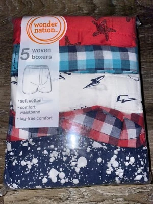 Calzoncillos boxer tejidos Wonder Nation para niños 5 pares de ropa interior a cuadros algodón sin etiquetas (A) ~ S Foto 1 de 3