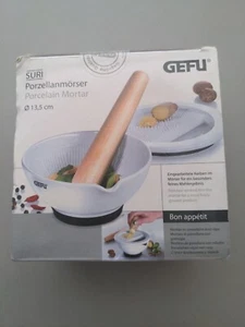 Gefu Porcelain Mortar and Wooden Pestle with Ginger Grater. NEW Open Box - Picture 1 of 7