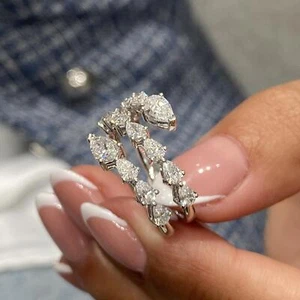 Lab Created Diamond Ring 14k White Gold Prong Set Pear Cut 1.8 Ct F/VS - Picture 1 of 11