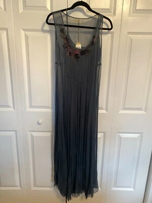 NWT Max Studio Special Edition silk chiffon gown blue gray sheer gown floral Sm - Image 1 of 4