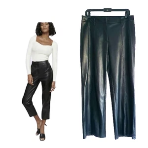 7 For all Mankind M Black Coated Faux Leather Wide Cropped Front Seam Pants Leg - Picture 1 of 7