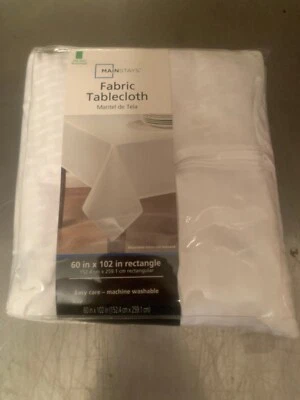 NEW Mainstays Fabric Tablecloth Rectangle 60" x 84" White - C G# - Image 1 of 2