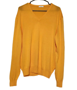 Gran Sasso Mens 54 XL 100% Cotton Sweater V-Neck Pullover Long Sleeve Yellow