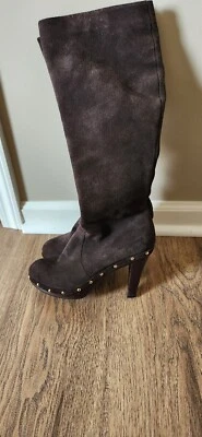 Colin Stuart Brown Suede Knee High Platform Boots Stud Detail US SZ 7.5 Fall - Image 1 of 4