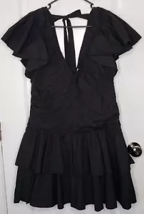 Love The Label Minette Ruffled Mini Dress Womens Small Black Shirred V Neck $248 - Picture 1 of 13