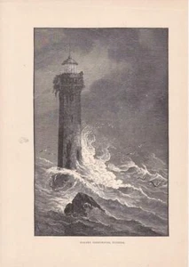 1886 Original Woodcut print-plate/ "Florida Hazard Lighthouse" Great Art! - Picture 1 of 1