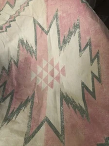 RALPH LAUREN WHITE SANDS SOUTHWESTERN AZTEC GREEN CORAL Queen Flat Sheet - Picture 1 of 5