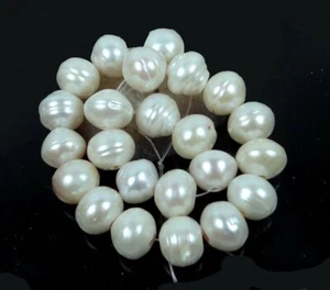 8x10mm Large Hole Genuine Freshwater White Pearl potato / w Ring clew Beads 8" - Picture 1 of 1