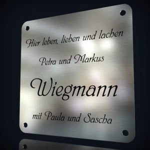 EDELSTAHL TÜRSCHILD NAMENSSCHILD IN VIELEN GRÖßEN * MIT LASERGRAVUR NACH WUNSCH  - Bild 1 von 6