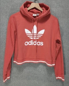 Sudadera con capucha para mujer Adidas 18,5" largo logotipo del trébol deletreado rosa blanco talla XS - Imagen 1 de 10
