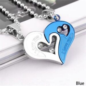 Couples Necklace Stainless Steel Pendant His and Hers I Love You Men Women Heart