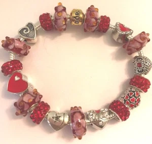 ❤️Pandora CHARM BEADS BRACELET ~ Sterling Silver Chain w/ RED European Beads 1❤️ - Picture 1 of 6