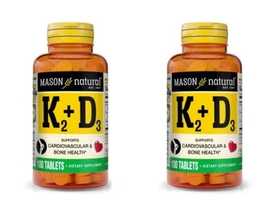 2 X 100 = 200 Tablets K2 100MCG + D3 1000IU Bone Vitamins K & D Cardio - Image 1 of 3