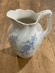 Antique T. Furnival & Sons Beautiful Blue Floral 6" Tall Pitcher | Late 1800s - Picture 1 of 5