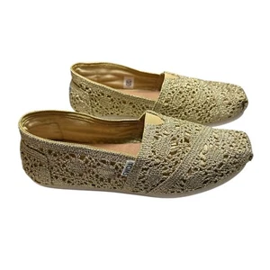 Toms Classic Gold Crochet Metallic Flats Slip On Shoes Women Sz 8.5 New with Box - Picture 1 of 8