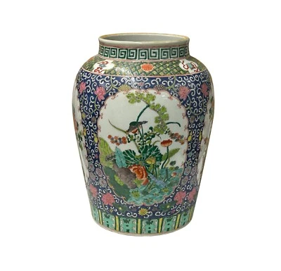 Jarrón de arte de cerámica gráfico de pájaros flor azul rosa familiar oriental ws4659 Foto 1 de 4