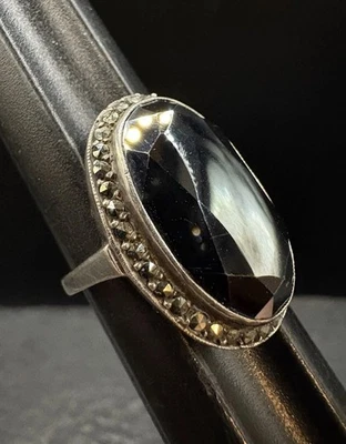 Anillo vintage de plata esterlina Art Deco BIRKS Canadá Hematita Estate 925 talla 5,75 Foto 1 de 4