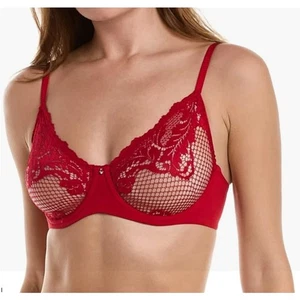 Le Mystere transparente Spitze Allure Demi BH Größe 32DDD Kirschrot Bügel - Bild 1 von 7