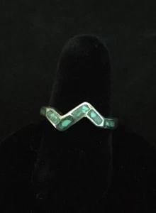 Silber, Türkis Intarsien Ring, Größe 6,25, hinten geöffnet, (#3455) - Bild 1 von 5