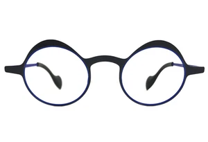 Theo Eyeglasses Frames Simpson 462 Matte Black Blue Round Avant Garde 42-22-145 - Picture 1 of 12