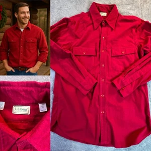 L.L. Bean Herren 16 rot Sämisch Stoff Hemd 1980er Vintage schwere Baumwolle USA - Bild 1 von 12